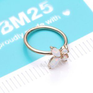 14 Karat Gold Brilliant Fire Opal Dainty Butterfly Bendable Hoop Ring